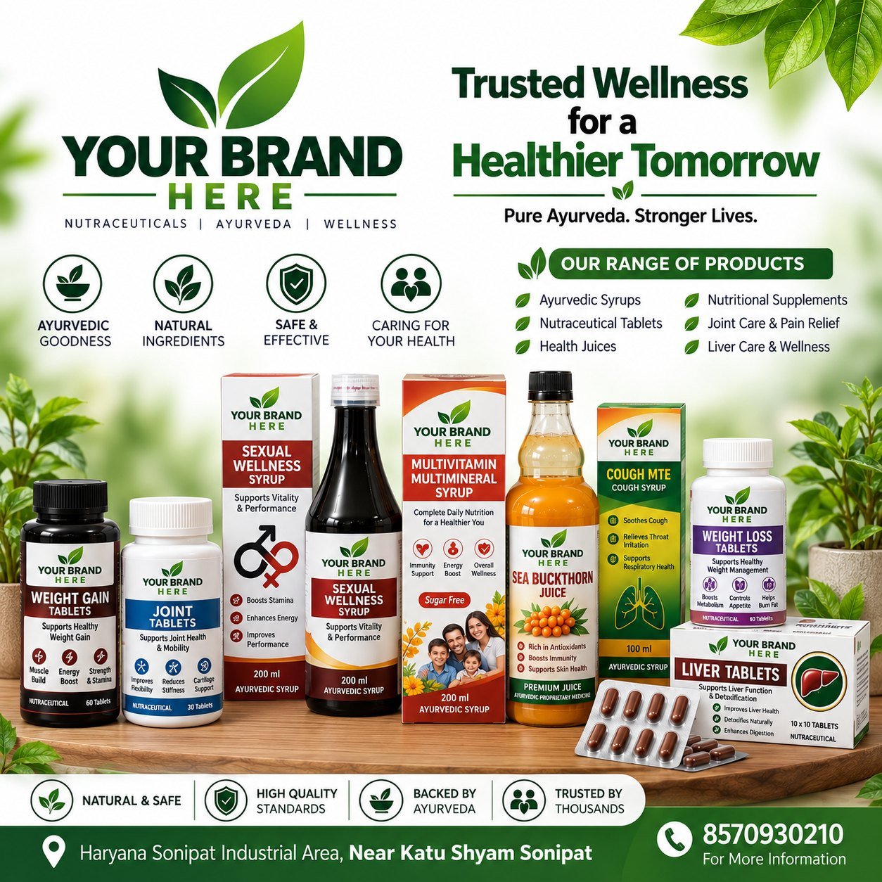 Sample private-label nutraceutical and Ayurvedic product range you can launch under your own brand